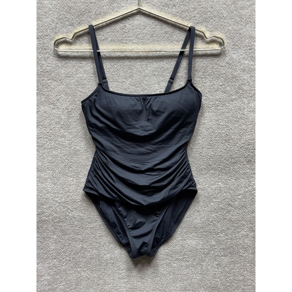 La Blanca Island Goddess Rouched One Piece Swimsuit Women's Size S Black UPF‎ 50